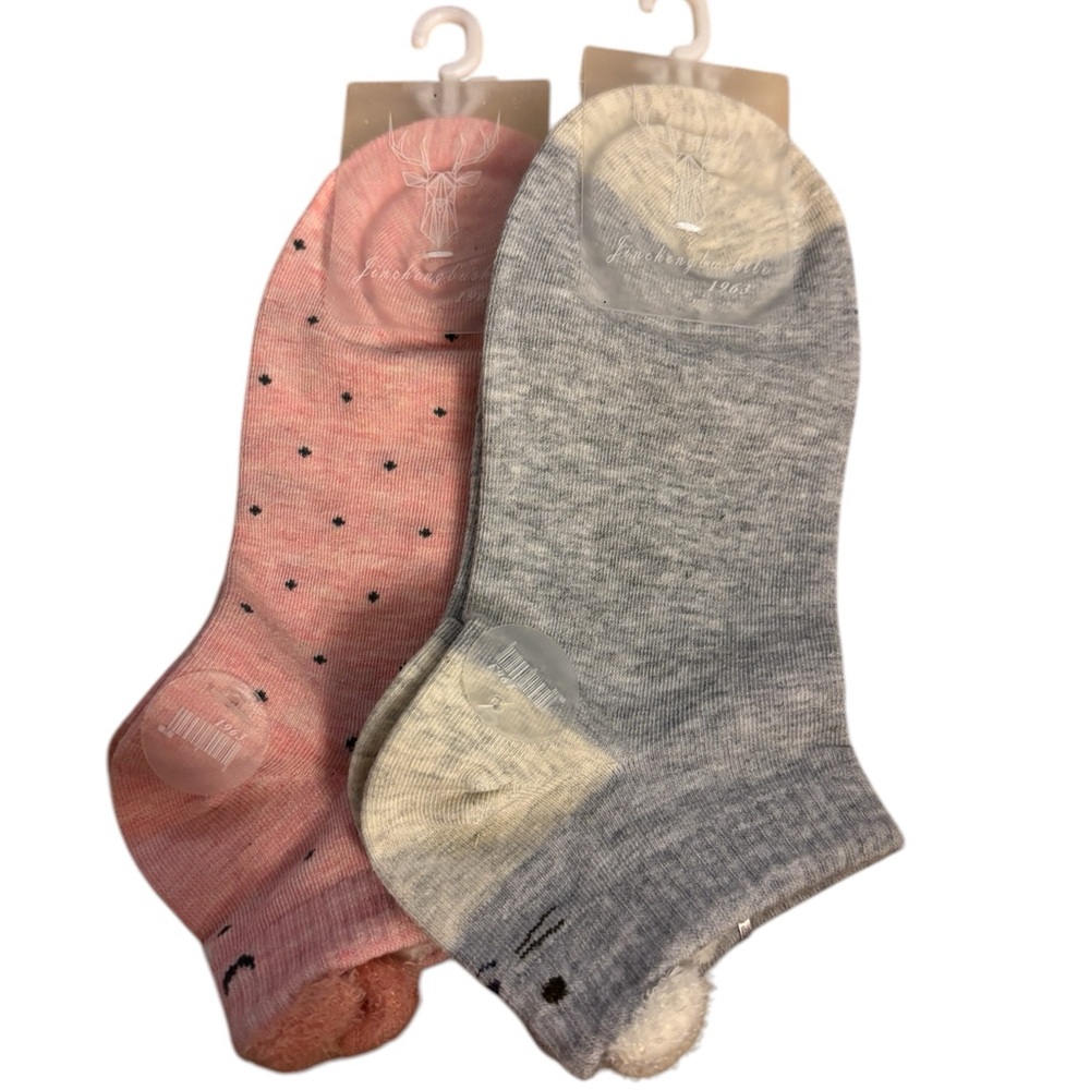 Women socks - pink with black polka dots and Gray socks Set - 2 pairs